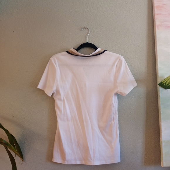 Tommy Hilfiger Classic Notched V-Neck Preppy Nautical Navy/Gold White Polo - Picture 3 of 4